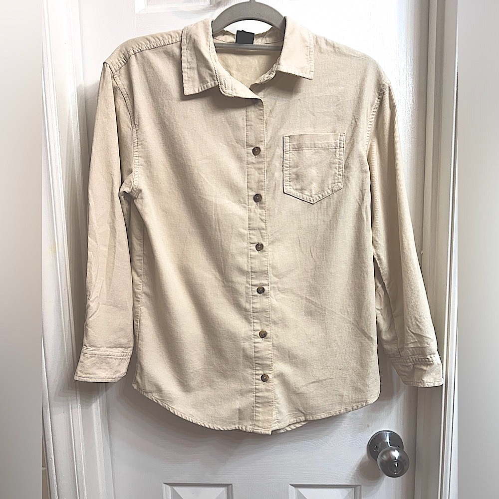 Corduroy! NEW Girl's Art Class Ivory Soft Corduroy Button Up Long Sleeves Shirt - Picture 2 of 14